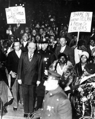 UNITED STATES - DECEMBER 12:  Scottsboro case hero Samuel Leibowitz was welcomed home in Brooklyn during a rally staged by admirers at Arcadia Hall.  (Photo by Jack Gordon/NY Daily News Archive via Getty Images)