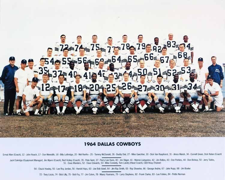 La rosa dei Dallas Cowboys nel 1964. Gent è il numero 35 (seconda fila, primo giocatore da sinistra).